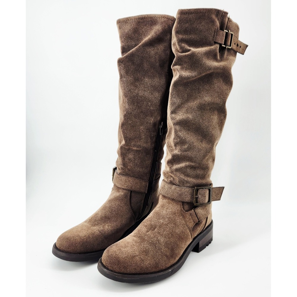 Carlos by Carlos Santana Brown Suede Buckle Moto Riding Boots Women US‎ 8.5